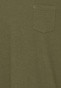 Olive green cotton T-shirt featuring a small patch pocket on the left chest, smooth texture, and a classic crew neckline.