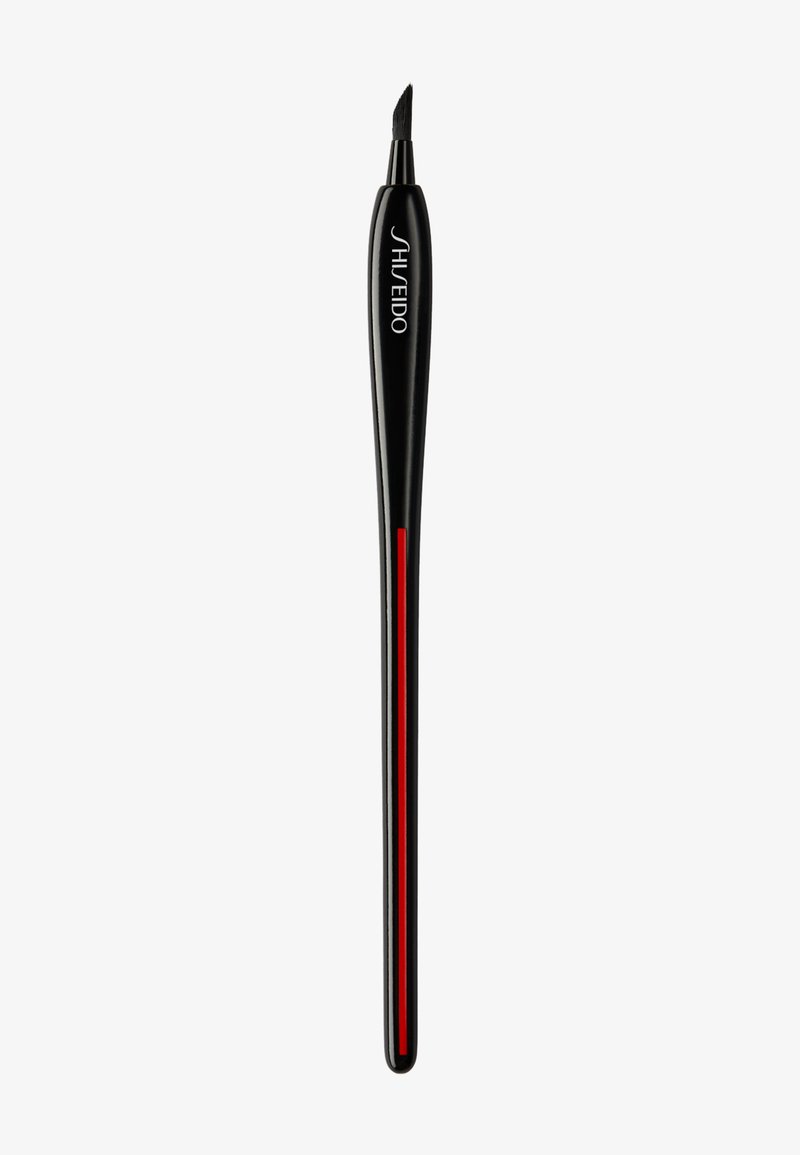 Pennello per eyeliner nero con punta appuntita. Presenta un design snello ed elegante con un manico nero lucido e una striscia rossa di accentuazione.