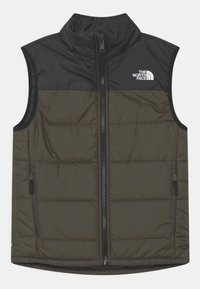 Vadderad väst med svart övre del och mörkgrön nedre del, med en frontdragkedja och två sidofickor. Logo på övre vänstra sidan.