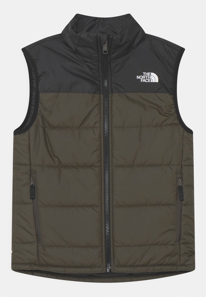 Smanicato imbottito con parte superiore nera e parte inferiore verde scuro, con una cerniera frontale e due tasche laterali. Logo sul lato sinistro superiore.