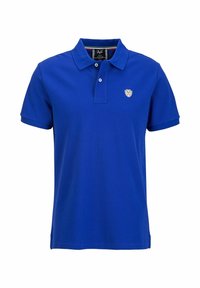 Blauwe poloshirt van katoen, met een klassieke kraag, placket met twee knopen en een klein embleem op de linkerborst. Korte mouwen.