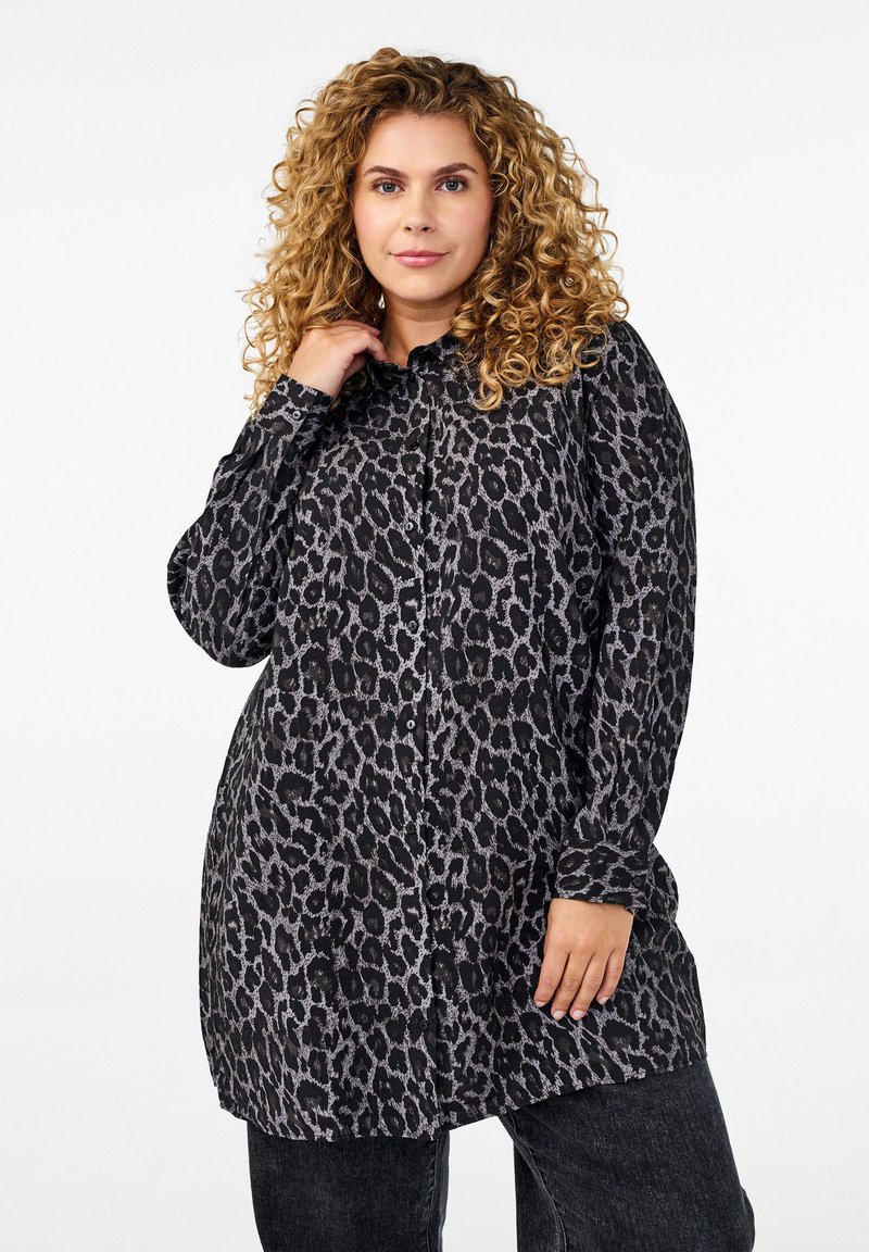 Zizzi Skjortebluser - dark grey leo