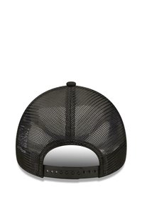 Black mesh baseball cap with a curved brim, adjustable snapback closure, and textured surface. Features air vents for breathability.