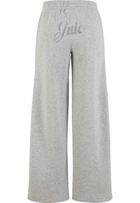 Pantaloni tuta grigi con vita elastica, design a gamba larga e testo "Juicy" in cristalli sulla schiena. Materiale in cotone liscio.
