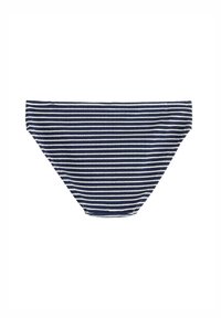 Marinblå och vit randig bikiniunderdel, tillverkad av texturerat tyg. Har måttlig täckning med en enkel, böjd form.