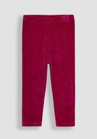 Fuksijiniai kordūrojo pėdkelnės su elastinga juosta. Lygi tekstūra, pilno ilgio dizainas, be matomų raštų ar detalizuotų elementų.