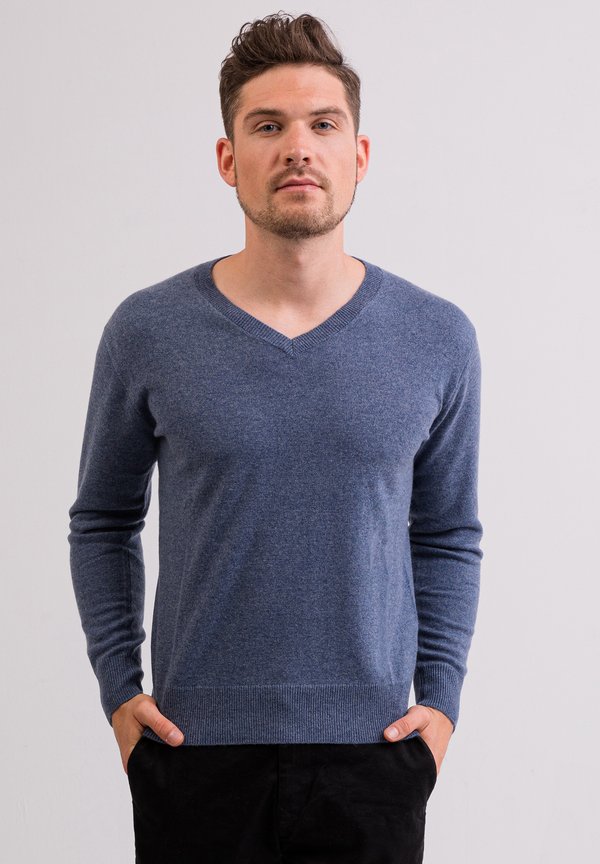 V-AUSSCHNITT - Strickpullover - jeans blau