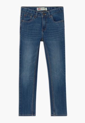 Jean skinny bleu Levi's 510 avec poches avant, passants de ceinture, fermeture par bouton et détails subtils délavés sur les cuisses et les genoux.