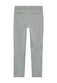 Szare spodnie z bawełny w składzie z gładką teksturą, o slim fit, z dwoma tylnymi kieszeniami i szlufkami na pasek, charakteryzujące się czystym i prostym wzornictwem.