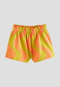 Farverige shorts lavet af et tekstureret, let stof med en grøn krop og orange bølgemønstre. Elastisk talje for komfort.