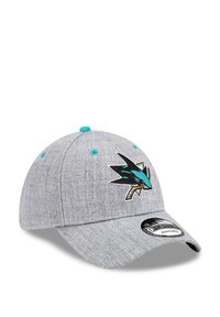 Graue Kappe mit strukturiertem Kopfteil, gebogenem Schirm, türkisfarbenen Akzenten und gesticktem Teamlogo auf der Vorderseite. 9FIFTY Snapback-Stil.