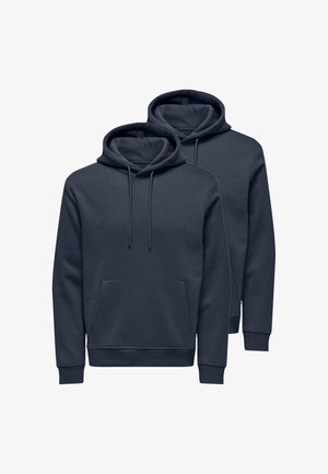 Due felpe navy in morbido tessuto, con tasca frontale, cappuccio con cordino e polsini e fondo a costine. Design classico a pullover.