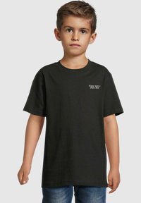 Black cotton t-shirt with short sleeves and round neckline. Features the text "Today was a Good Day" in white on the chest.