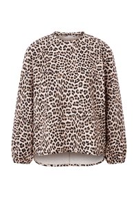 Leopardenmuster-Sweatshirt aus weichem Material. Mit einem runden Halsausschnitt, Raglanärmeln und einem geschwungenen Saum, der hinten etwas länger ist.