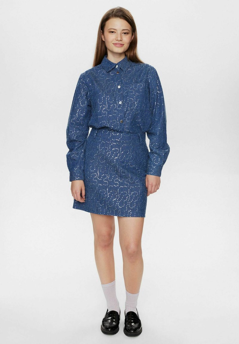 Numph Minirok blauw denim/bluedenim