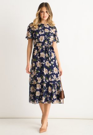 FLORAL PRINT FIT AND FLARE MIDI - Day dress - navy