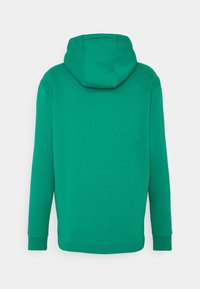 Felpa verde con cappuccio regolabile, maniche lunghe e polsini a costine. Design semplice con una trama liscia e intrecciata, senza motivi visibili.