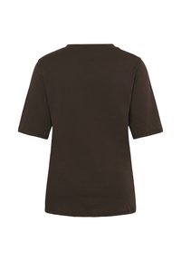 T-shirt uni marron foncé à manches courtes, vu de dos avec un col rond et un design simple, sans ornement.