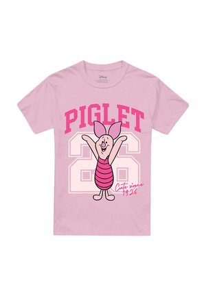 Light pink T-shirt with cheerful Piglet character, large number 26, and text "PIGLET" and "Cute since 1926" in pink tones.