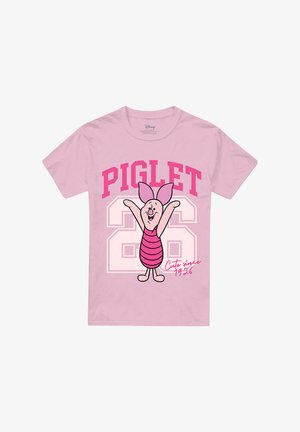 Light pink T-shirt with cheerful Piglet character, large number 26, and text "PIGLET" and "Cute since 1926" in pink tones.