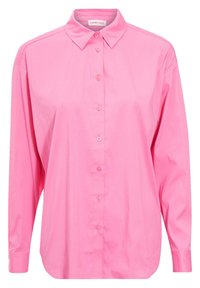 Camicetta rosa a bottone realizzata in cotone morbido. Presenta un colletto classico, maniche lunghe e una linea dritta con una vestibilità leggermente rilassata.