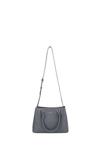 Borsa a mano in pelle grigia con finitura testurizzata, doppi manici e tracolla regolabile. Presenta accenti hardware sottili e un interno spazioso.