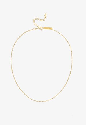 Collana in oro con maglie allungate; presenta un gancio e una catena regolabile per variare la lunghezza; texture liscia e finitura lucida.