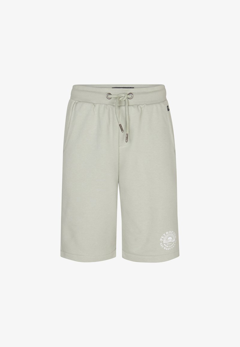 Lichtgroene shorts van zacht katoen, met een elastische tailleband met trekkoord, zijzakken en een gedrukt logo detail.