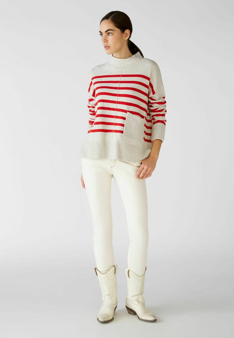 Damen Strickjacken | Oui Strickpullover white red/rot - UT08416 Damen Strickjacken | Oui Strickpullover white red/rot - UT08416