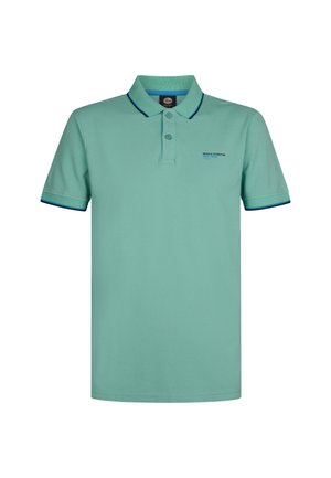 Svetlozelená polo košela vyrobená z bavlny, s golierom, troj-buttonovými zapínaním a námorníckymi akcentami na rukávoch a golieri.