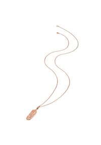 Rožu zelta kaklarota ar spalvu formas piekariņu, kas izceļas ar smalku detalizējumu un delikātu ķēdīti ar aizdari.