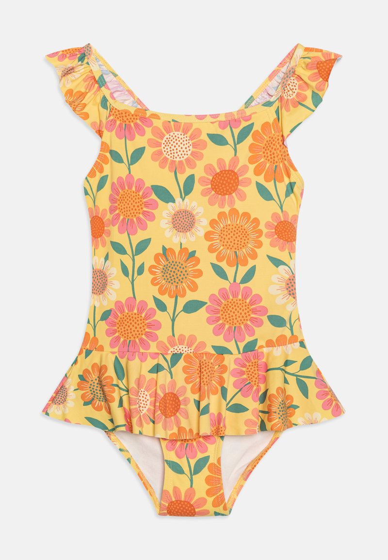 Lindex SWIMSUIT RETRO FLOWER FLOUNCE Badedragt light yellow/lysegul