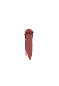 Matte Lippenstift-Abstrich in einer gedämpften, staubigen Rosafarbe, mit einer glatten, cremigen Textur und einer sich verjüngenden Form mit sanften Kanten.