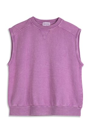 Sudadera sin mangas, con cuello redondo en lavanda deslavada, con dobladillo, sisas y escote acanalados, que presenta detalles de costuras visibles.