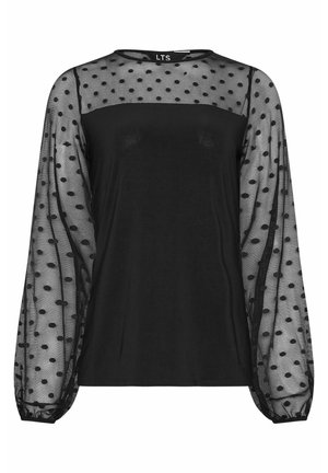 Svart topp med fast bodice och genomskinliga ärmar med prickar, rund halsringning och elastiska cuffs. Lättviktigt tyg.