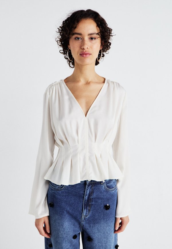 V NECK BLOUSE - Long sleeved top - cream