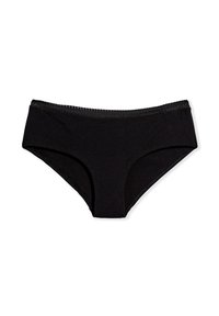 Culotte pour femme en coton noir avec une ceinture ornée de dentelle, présentée à plat sur un fond blanc.
