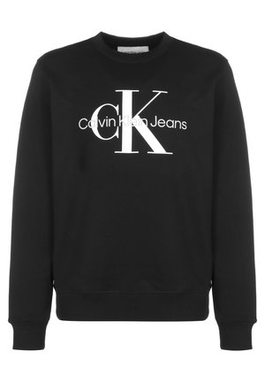 Sudadera negra de mezcla de algodón, con cuello redondo, puños de canalé y un gran logotipo blanco de Calvin Klein en la parte frontal.