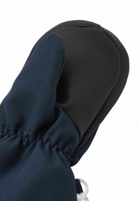 Marineblaue Winterhandschuhe mit strukturierter schwarzer Griffzone an der Handfläche, elastischer Manschette und robuster Stoffkonstruktion.