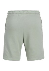 Lichtgroene katoenen shorts met een elastische tailleband, zijzakken en een gladde textuur. Rechte snit met gestikte zoom.