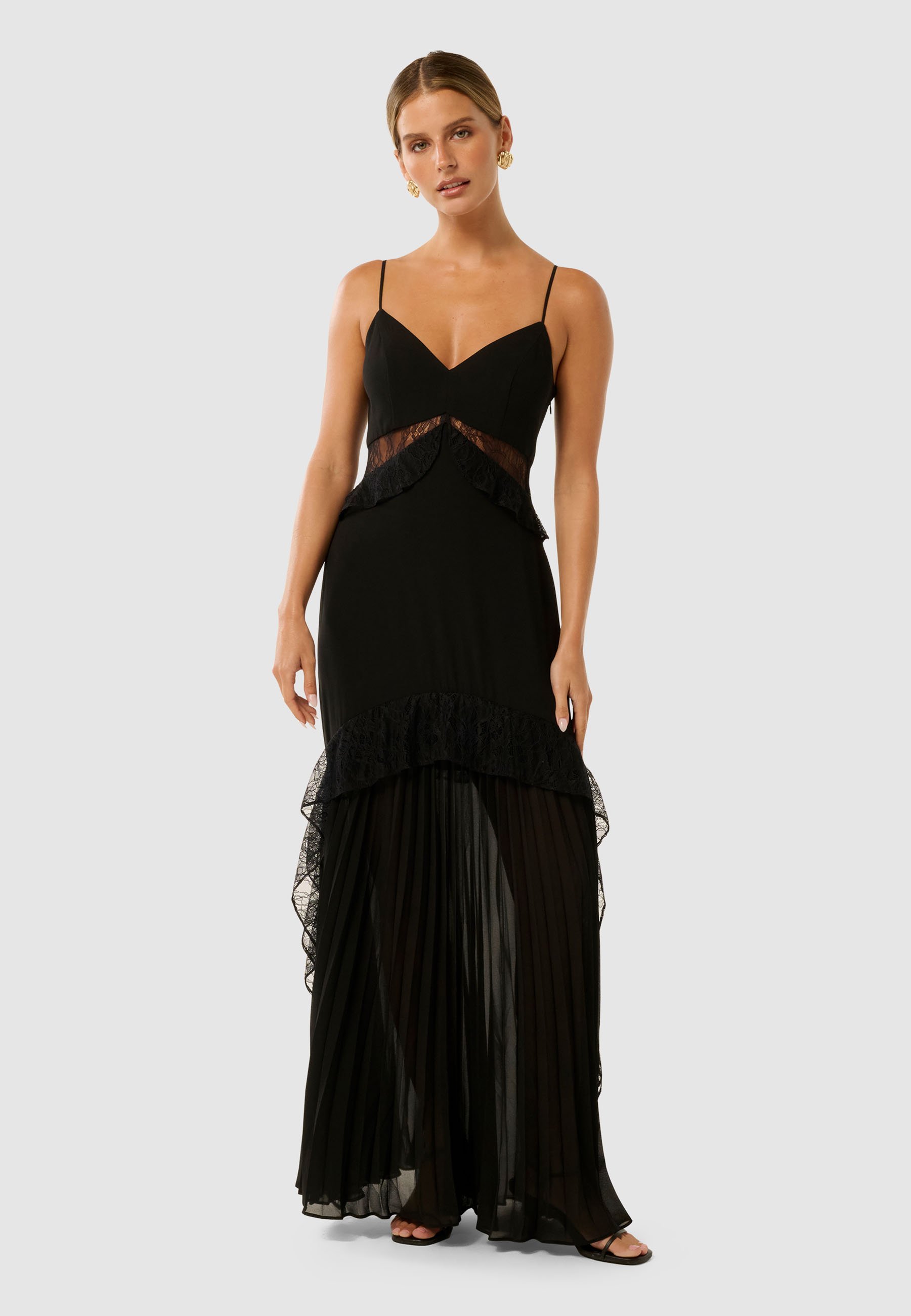 【関税無・国内発】Off-White / Ruffle Dress / Black / ドレス Forever New Petite LARA PLEATED RUFFLE MAXI - Occasion wear