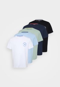 JJSIMON TEE CREW NECK 5 PACK - T-shirt imprimé - black/white/sky captain/light blue/iceberg green