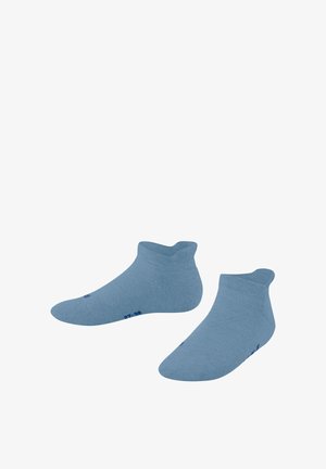 Paire de chaussettes basses bleu clair avec un motif texturé subtil, présentées côte à côte sur fond blanc.