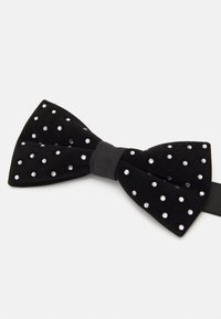 Schwarze Samtschleife mit weißen Polka-Dots und Strass-Akzenten. Besitzt ein solides schwarzes Satinband zum Verschließen.