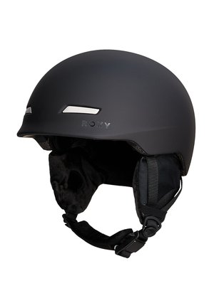Matte zwarte helm met zilveren accenten en een gevoerde binnenkant. Beschikt over verstelbare banden en ventilatiesleuven voor extra comfort.