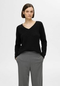 Selected Femme SLFLULU NEW V NECK - Pulover - black