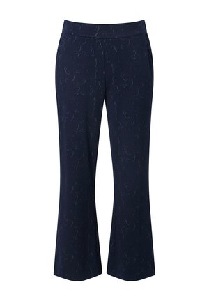 Marineblaue Hose mit strukturiertem Blumenmuster, gerader Schnitt und breitem Gummibund. Verfügt über seitliche Taschen für Funktionalität.
