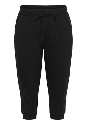 Pantalons de jogging noirs avec taille à cordon, poignets aux chevilles et tissu doux. Présentent un design simple et épuré pour le confort et la facilité.