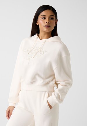 MIT GESTICKTEM LOGO - Felpa con cappuccio - weiß