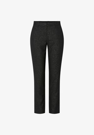 Svart, skreddersydde bukser med slim fit. Laget av vevd stoff med subtil glans, med flat midjebånd og ingen synlige lommer.